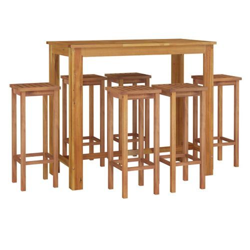 Ensemble de bar de jardin 7 pcs bois d'acacia solide - Photo n°3; ?>