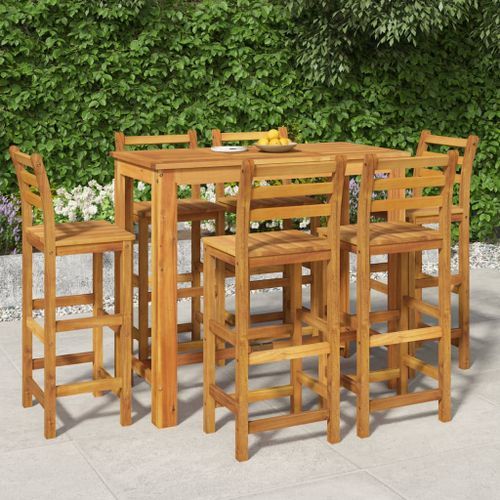 Ensemble de bar de jardin 7 pcs bois d'acacia solide - Photo n°2; ?>