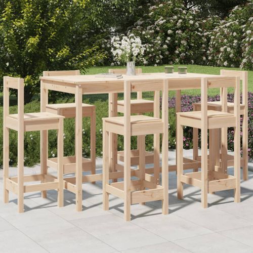 Ensemble de bar de jardin 7 pcs Bois de pin massif - Photo n°2; ?>