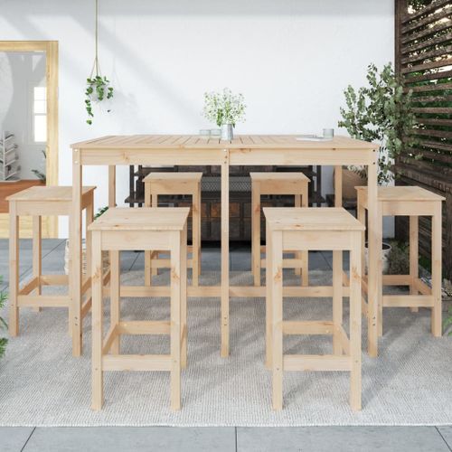 Ensemble de bar de jardin 7 pcs Bois de pin massif - Photo n°3; ?>