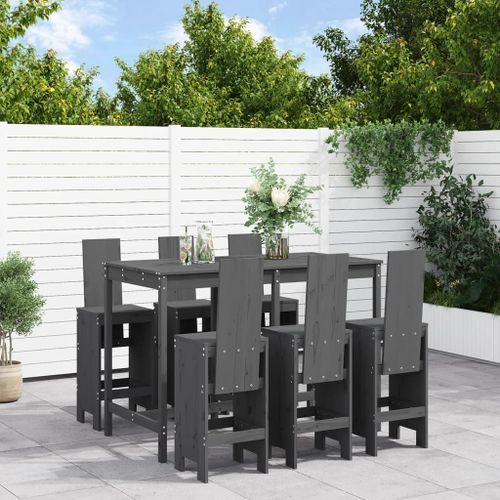 Ensemble de bar de jardin 7 pcs gris bois de pin massif - Photo n°2; ?>