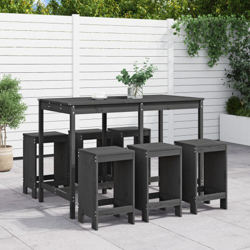 Ensemble de bar de jardin 7 pcs gris bois de pin massif - Photo n°2; ?>