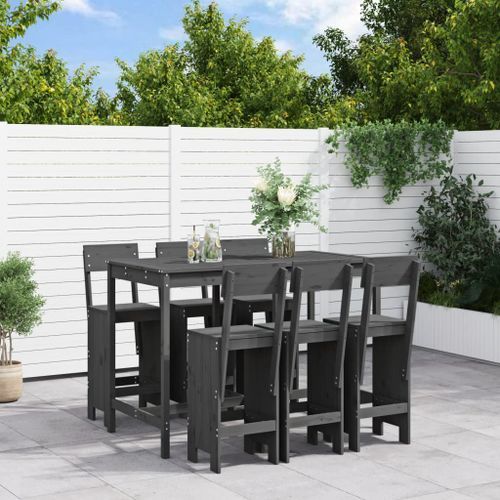 Ensemble de bar de jardin 7 pcs gris bois de pin massif - Photo n°2; ?>