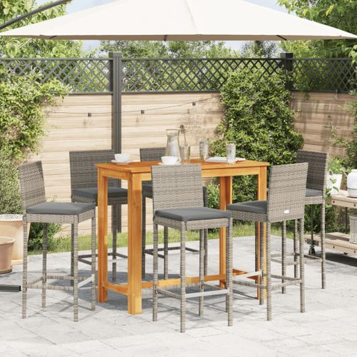 Ensemble de bar de jardin 7 pcs gris bois massif acacia rotin - Photo n°3; ?>