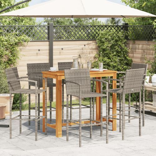 Ensemble de bar de jardin 7 pcs gris bois massif acacia rotin - Photo n°3; ?>