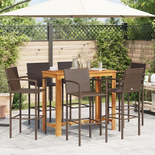 Ensemble de bar de jardin 7 pcs marron bois massif acacia rotin - Photo n°3; ?>