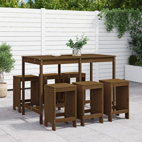 Ensemble de bar de jardin 7 pcs marron miel bois de pin massif - Photo n°2; ?>