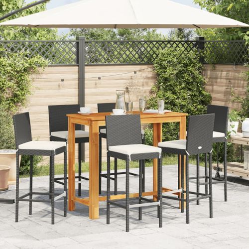 Ensemble de bar de jardin 7 pcs noir bois massif acacia rotin - Photo n°3; ?>