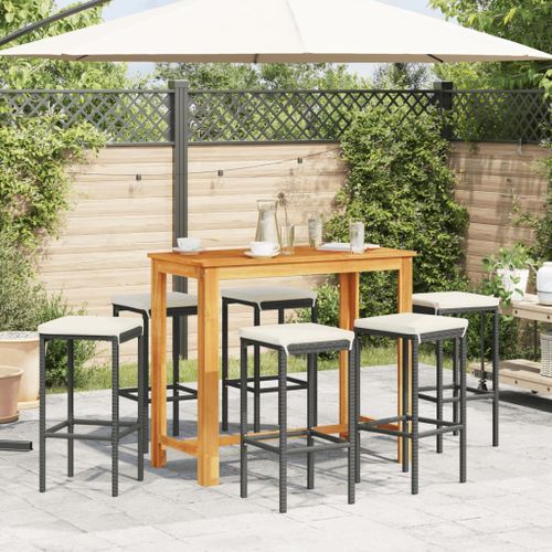 Ensemble de bar de jardin 7 pcs noir bois massif acacia rotin - Photo n°3; ?>