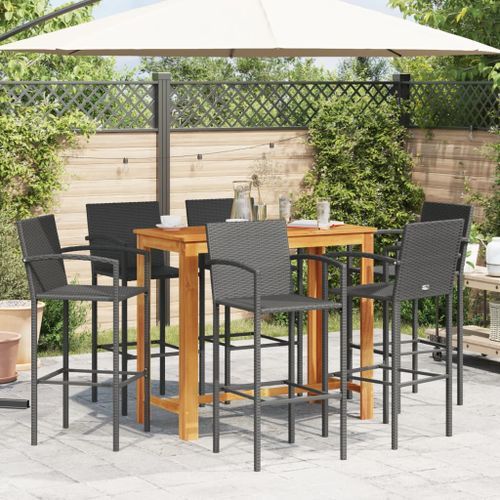 Ensemble de bar de jardin 7 pcs noir bois massif acacia rotin - Photo n°3; ?>