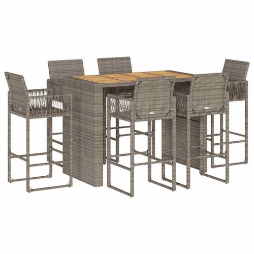 Ensemble de bar de jardin 7 pcs sans coussins gris poly rotin - Photo n°2; ?>