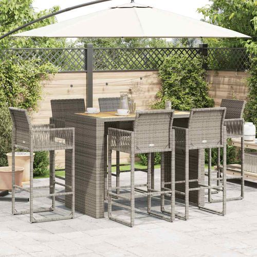 Ensemble de bar de jardin 7 pcs sans coussins gris poly rotin - Photo n°3; ?>