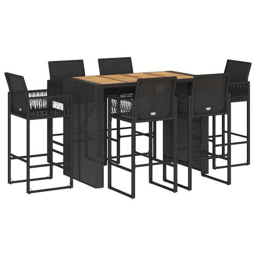 Ensemble de bar de jardin 7 pcs sans coussins noir poly rotin - Photo n°2; ?>