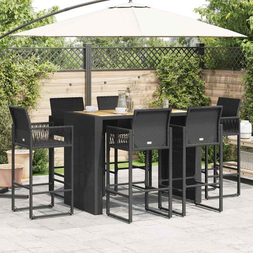 Ensemble de bar de jardin 7 pcs sans coussins noir poly rotin - Photo n°3; ?>