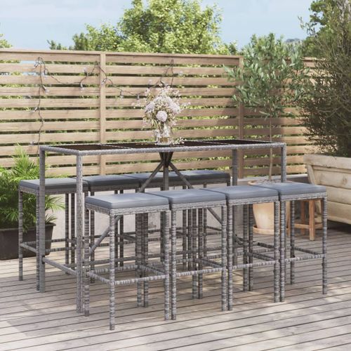 Ensemble de bar de jardin 9 pcs avec coussins gris poly rotin - Photo n°2; ?>