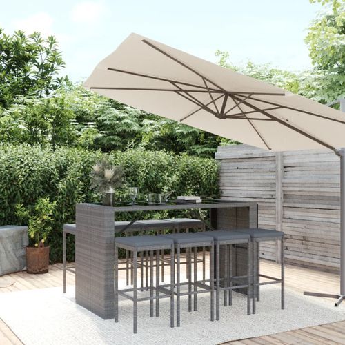 Ensemble de bar de jardin 9 pcs avec coussins gris poly rotin - Photo n°2; ?>