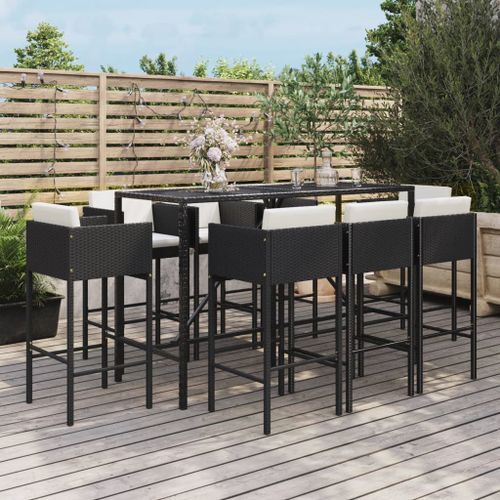 Ensemble de bar de jardin 9 pcs avec coussins noir poly rotin - Photo n°2; ?>