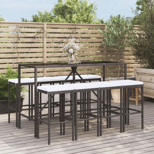 Ensemble de bar de jardin 9 pcs avec coussins noir poly rotin - Photo n°2; ?>