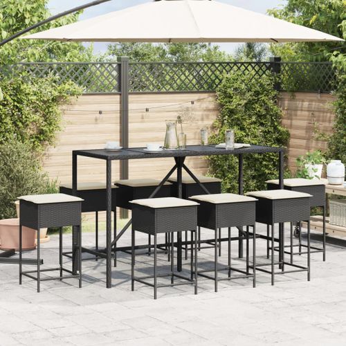 Ensemble de bar de jardin 9 pcs avec coussins noir poly rotin - Photo n°3; ?>