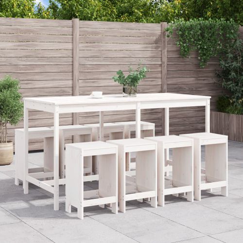 Ensemble de bar de jardin 9 pcs blanc bois de pin massif - Photo n°2; ?>