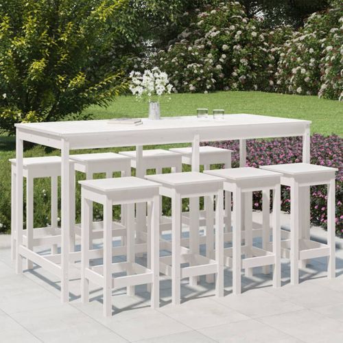 Ensemble de bar de jardin 9 pcs blanc bois de pin massif - Photo n°2; ?>