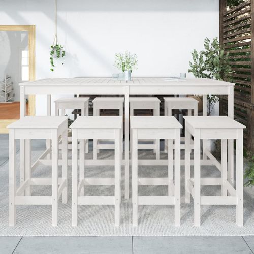 Ensemble de bar de jardin 9 pcs blanc bois de pin massif - Photo n°3; ?>