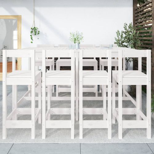 Ensemble de bar de jardin 9 pcs blanc bois de pin massif - Photo n°3; ?>