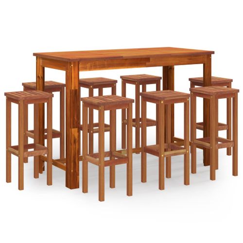 Ensemble de bar de jardin 9 pcs Bois d'acacia solide - Photo n°2; ?>