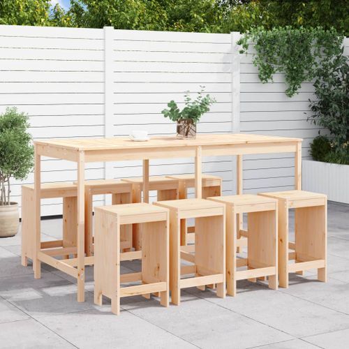 Ensemble de bar de jardin 9 pcs Bois de pin massif - Photo n°2; ?>