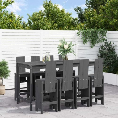 Ensemble de bar de jardin 9 pcs gris bois de pin massif - Photo n°2; ?>