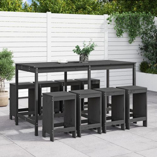 Ensemble de bar de jardin 9 pcs gris bois de pin massif - Photo n°2; ?>