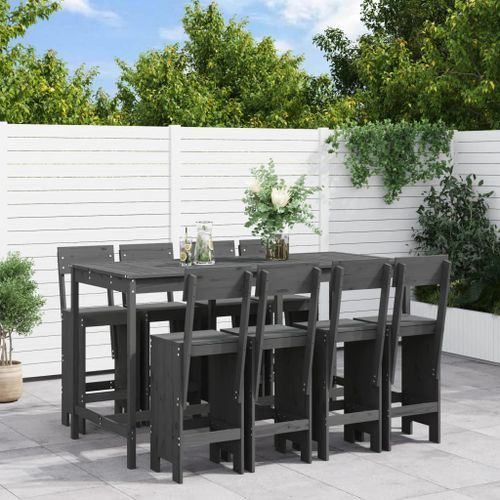 Ensemble de bar de jardin 9 pcs gris bois de pin massif - Photo n°2; ?>