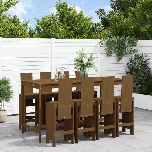 Ensemble de bar de jardin 9 pcs marron miel bois de pin massif - Photo n°2; ?>