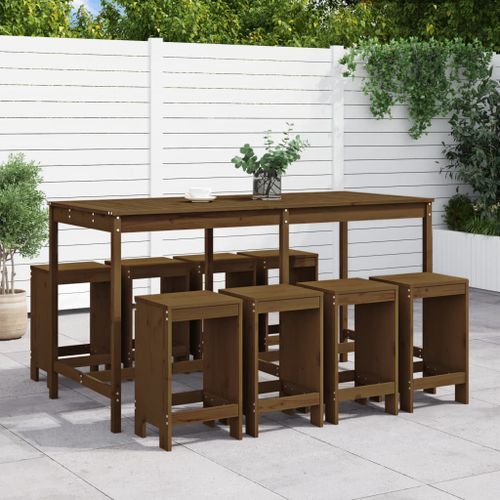 Ensemble de bar de jardin 9 pcs marron miel bois de pin massif - Photo n°2; ?>