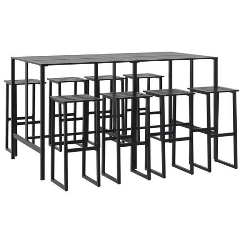 Ensemble de bar de jardin 9 pcs noir acier enduit de poudre - Photo n°2; ?>