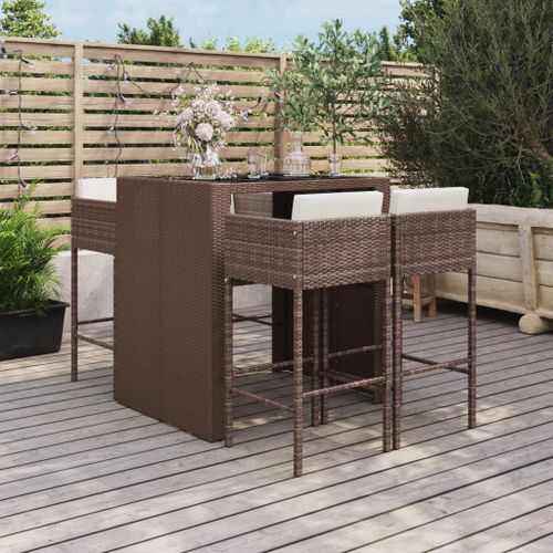 Ensemble de bar de jardin avec coussins 5 pcs marron poly rotin - Photo n°2; ?>