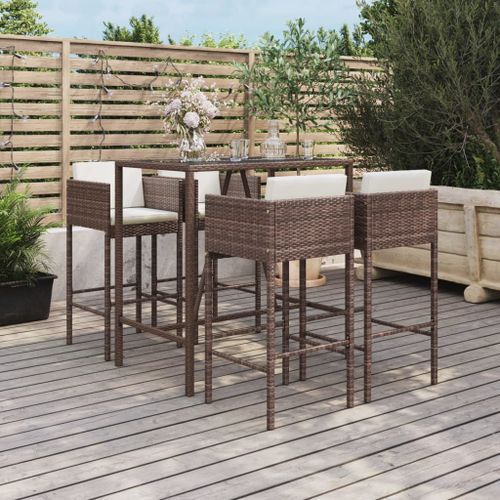 Ensemble de bar de jardin avec coussins 5 pcs marron poly rotin - Photo n°2; ?>