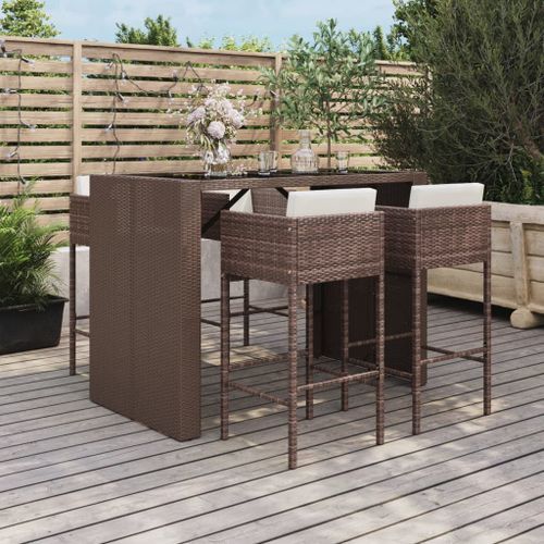 Ensemble de bar de jardin avec coussins 5 pcs marron poly rotin - Photo n°2; ?>