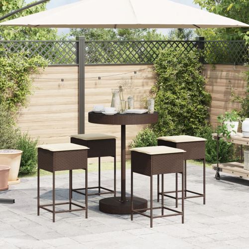 Ensemble de bar de jardin avec coussins 5 pcs marron poly rotin - Photo n°3; ?>