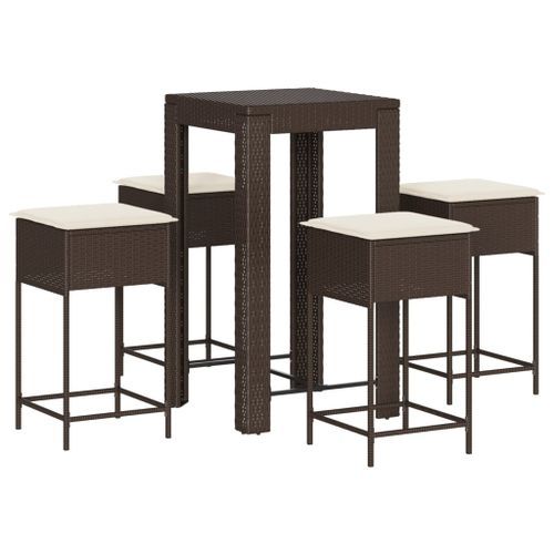 Ensemble de bar de jardin avec coussins 5 pcs marron poly rotin - Photo n°2; ?>