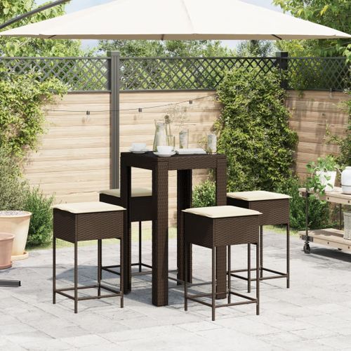 Ensemble de bar de jardin avec coussins 5 pcs marron poly rotin - Photo n°3; ?>