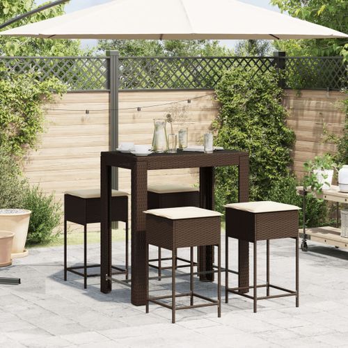 Ensemble de bar de jardin avec coussins 5 pcs marron poly rotin - Photo n°3; ?>