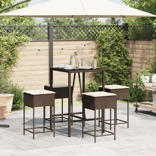 Ensemble de bar de jardin avec coussins 5 pcs marron poly rotin - Photo n°3; ?>