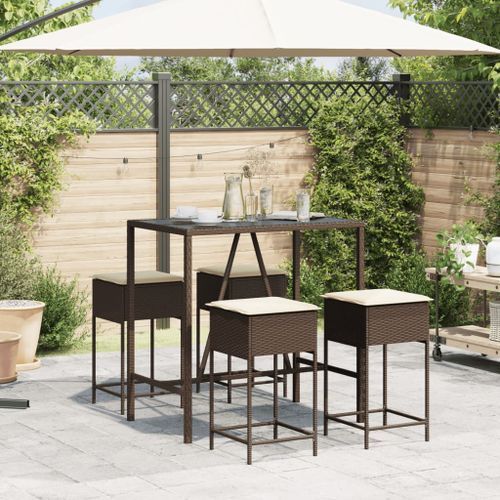 Ensemble de bar de jardin avec coussins 5 pcs marron poly rotin - Photo n°3; ?>