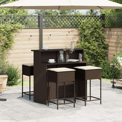 Ensemble de bar de jardin avec coussins 5 pcs marron poly rotin - Photo n°3; ?>