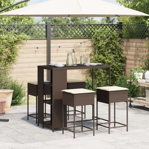 Ensemble de bar de jardin avec coussins 5 pcs marron poly rotin - Photo n°3; ?>