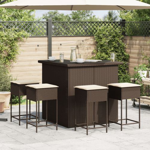 Ensemble de bar de jardin avec coussins 5 pcs marron poly rotin - Photo n°3; ?>