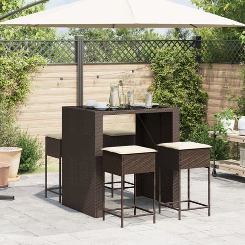 Ensemble de bar de jardin avec coussins 5 pcs marron poly rotin - Photo n°3; ?>