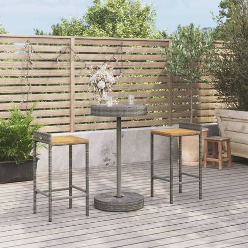 Ensemble de bar jardin 3 pcs gris poly rotin/bois massif acacia - Photo n°2; ?>