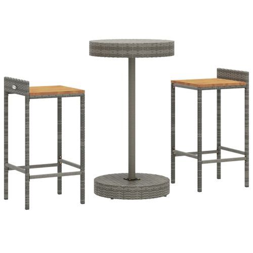 Ensemble de bar jardin 3 pcs gris poly rotin/bois massif acacia - Photo n°3; ?>